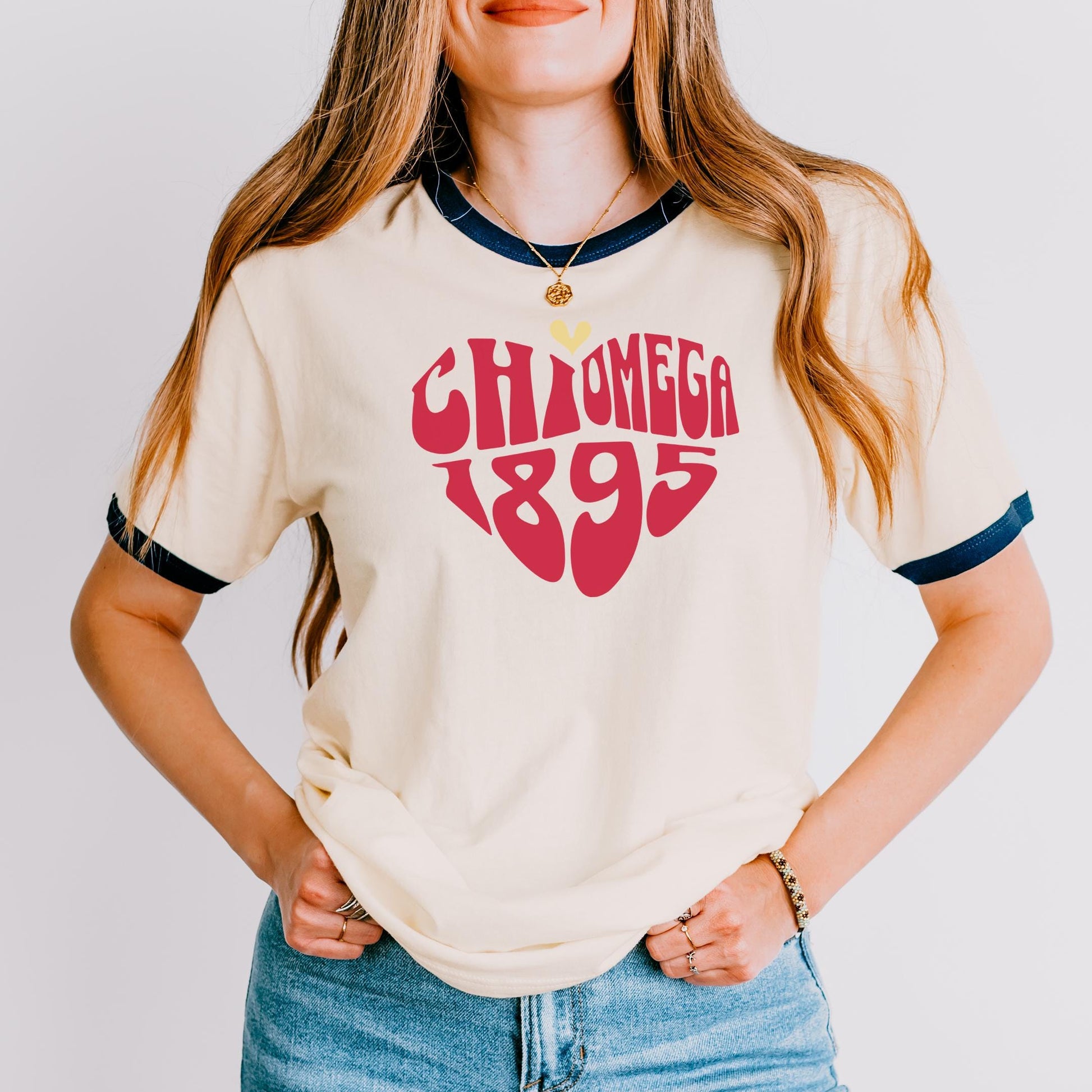 Chi Omega Heart Ringer Tee - Ivy Society