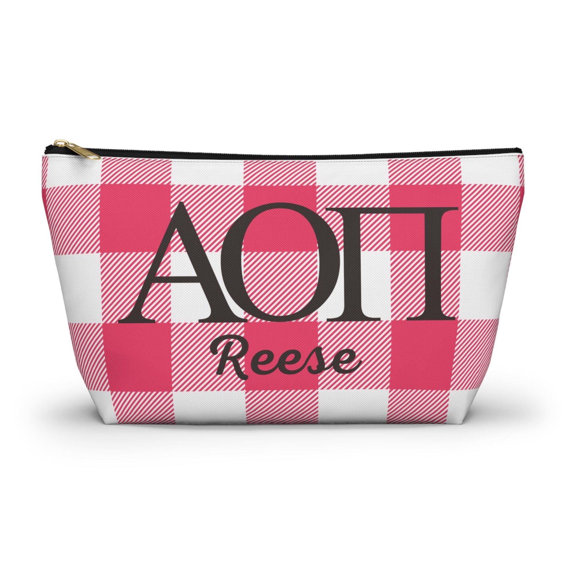 Alpha Omicron Pi Personalized Checkered Makeup Bag - Ivy Society