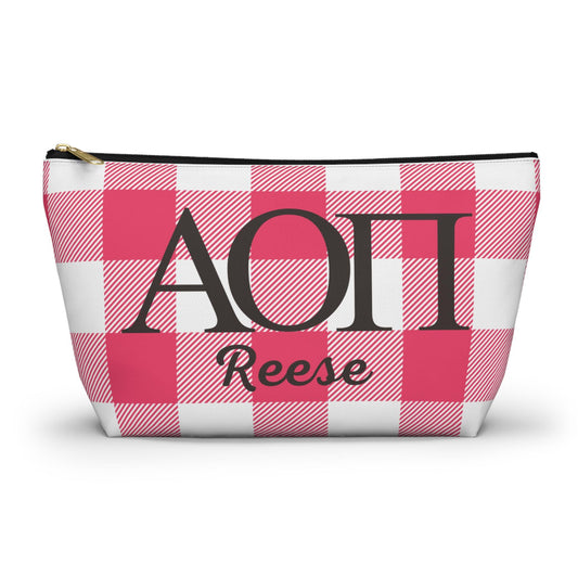 Alpha Omicron Pi Personalized Checkered Makeup Bag - Ivy Society