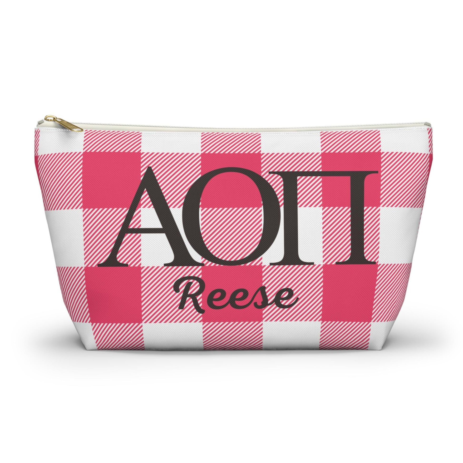 Alpha Omicron Pi Personalized Checkered Makeup Bag - Ivy Society