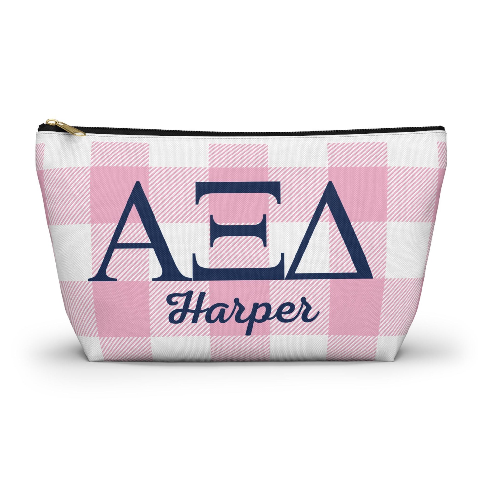 Alpha Xi Delta Personalized Checkered Makeup Bag - Ivy Society