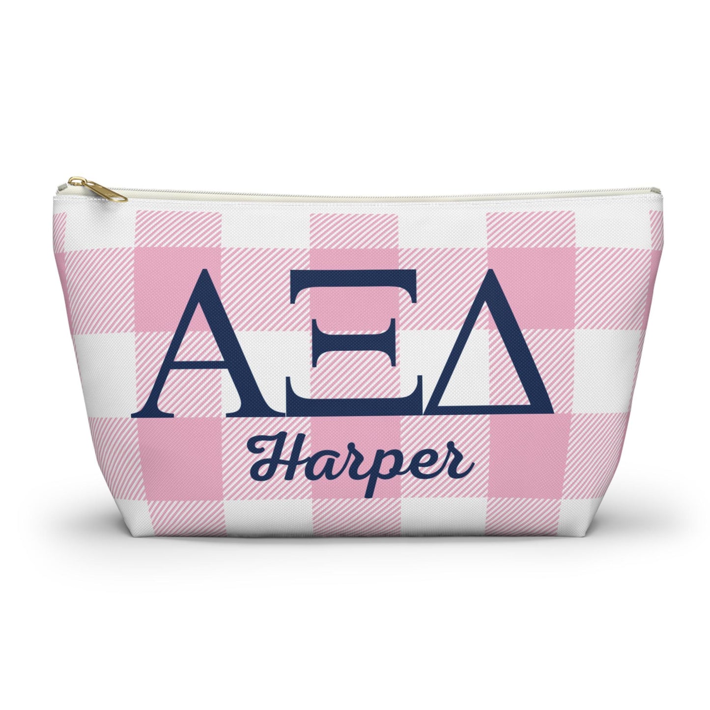 Alpha Xi Delta Personalized Checkered Makeup Bag - Ivy Society