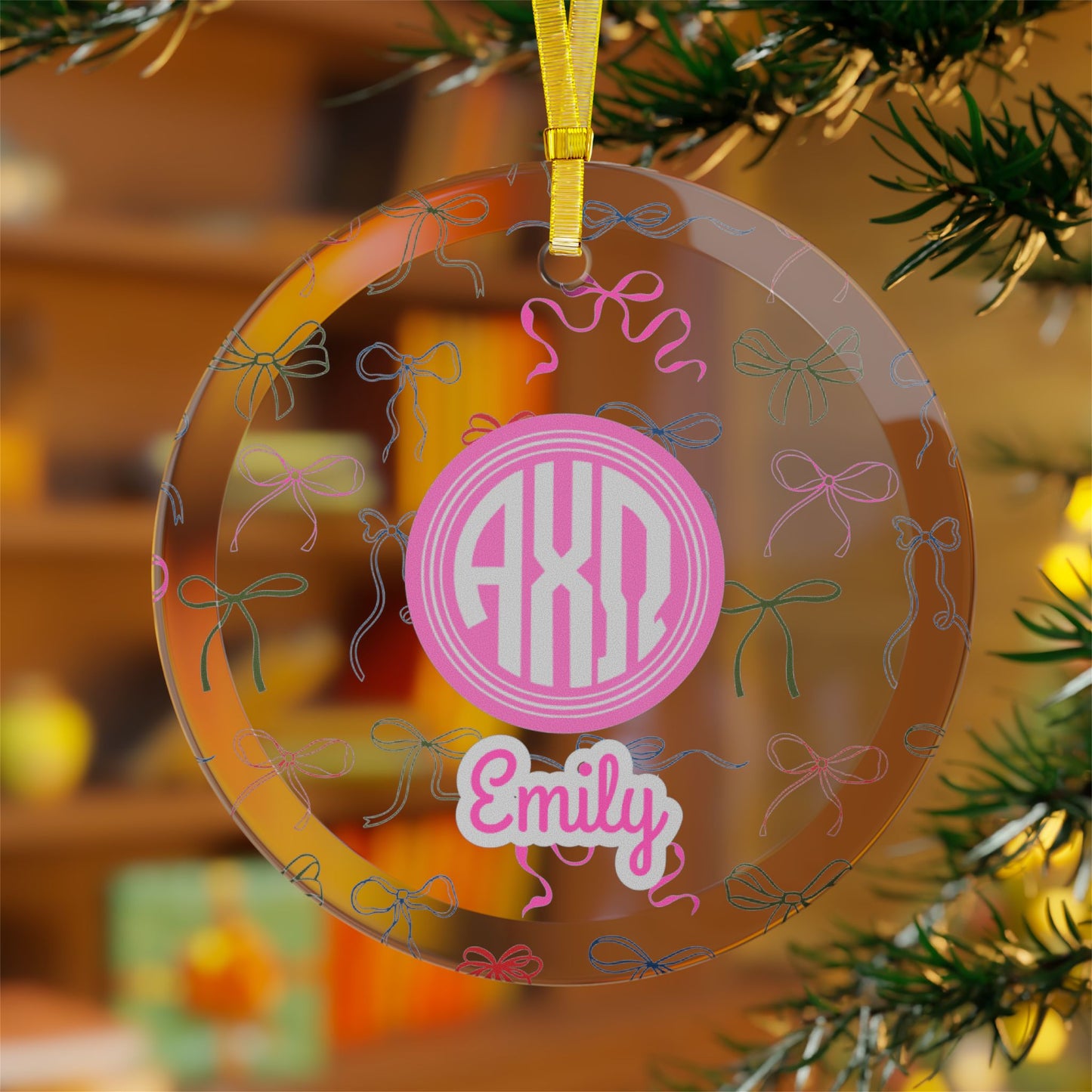 Alpha Chi Omega Personalized Bow Ornament - Ivy Society