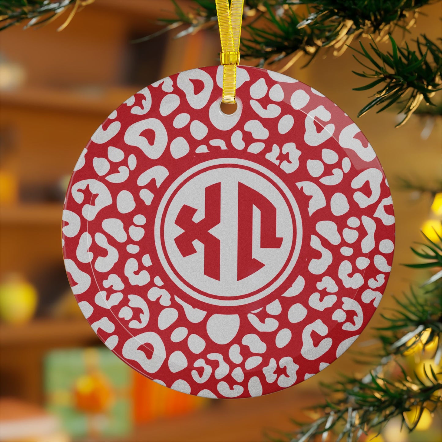 Chi Omega Leopard Glass Ornament - Ivy Society
