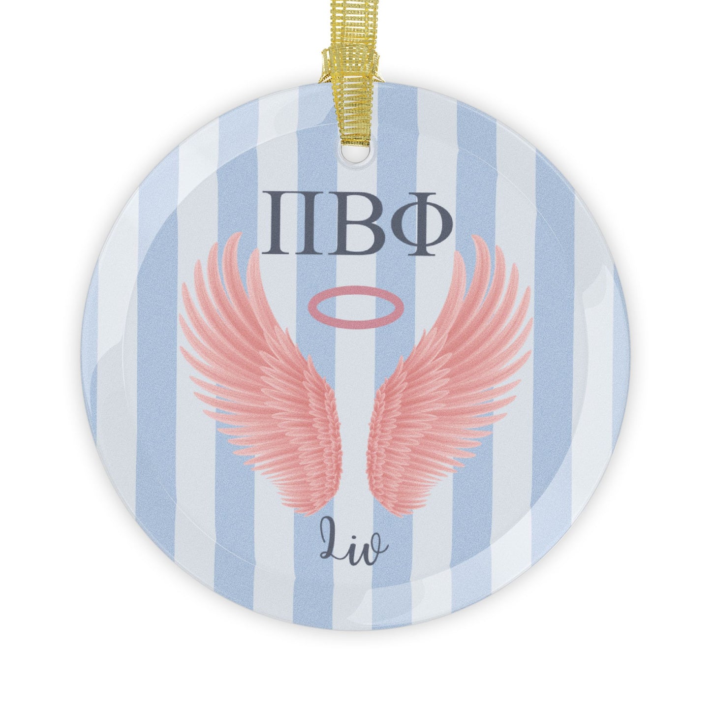 Pi Beta Phi Personalized Pink Angel Wing Ornament - Ivy Society