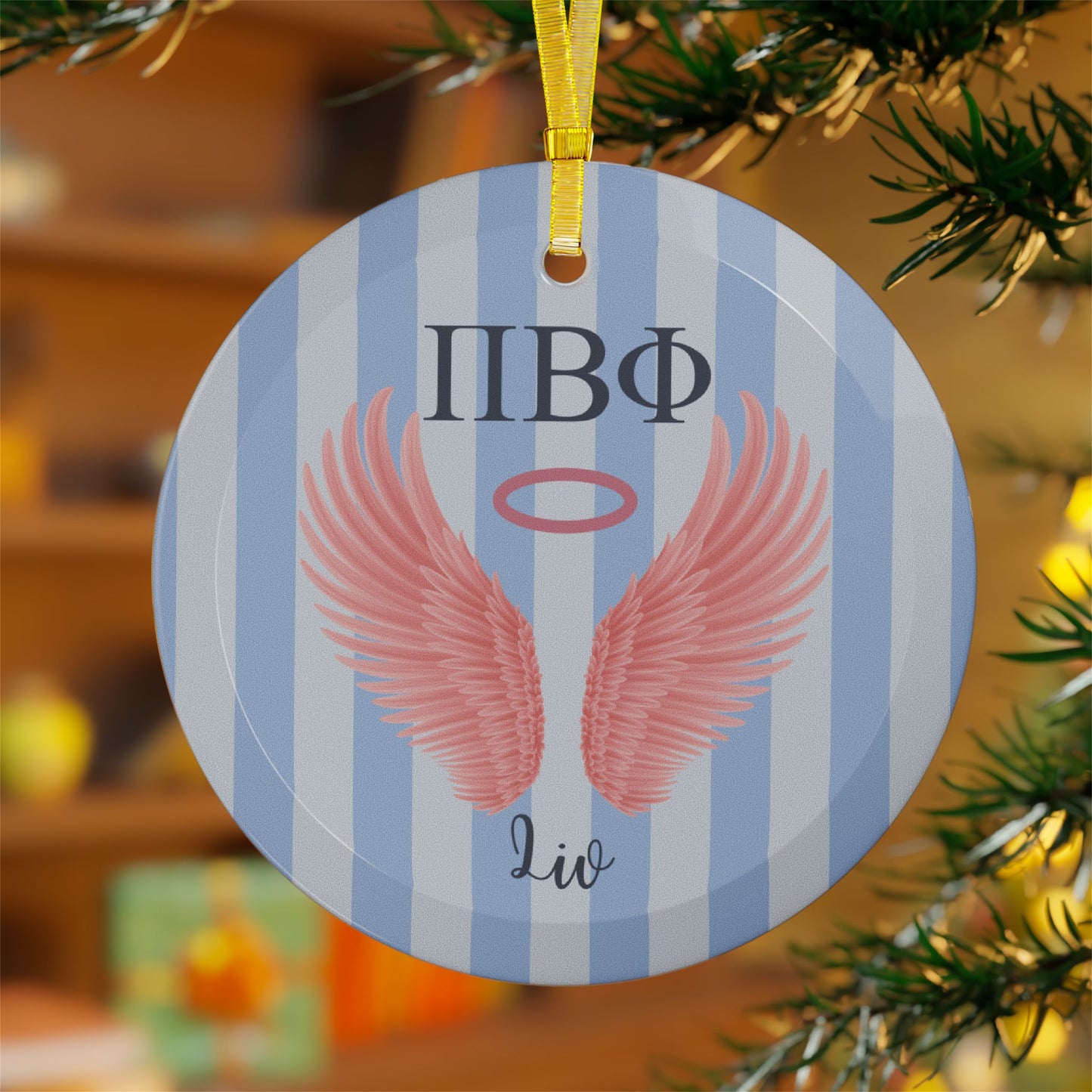 Pi Beta Phi Personalized Pink Angel Wing Ornament - Ivy Society