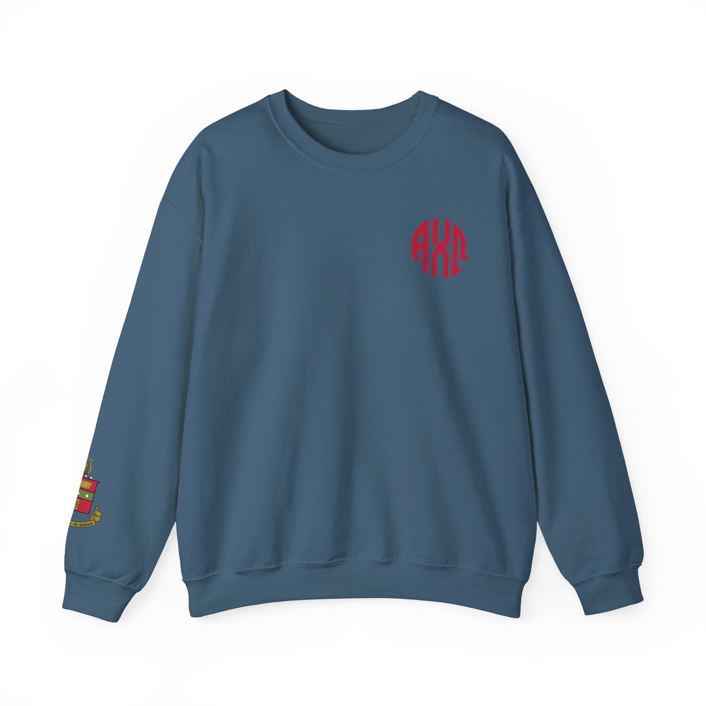 Alpha Chi Omega Monogram Crest Sleeve Sweatshirt - Ivy Society