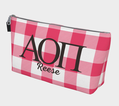 Alpha Omicron Pi Personalized Gingham Makeup Bag