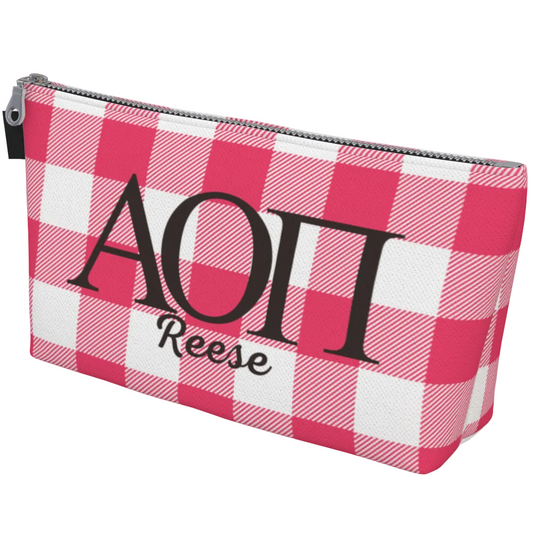 Alpha Omicron Pi Personalized Gingham Makeup Bag