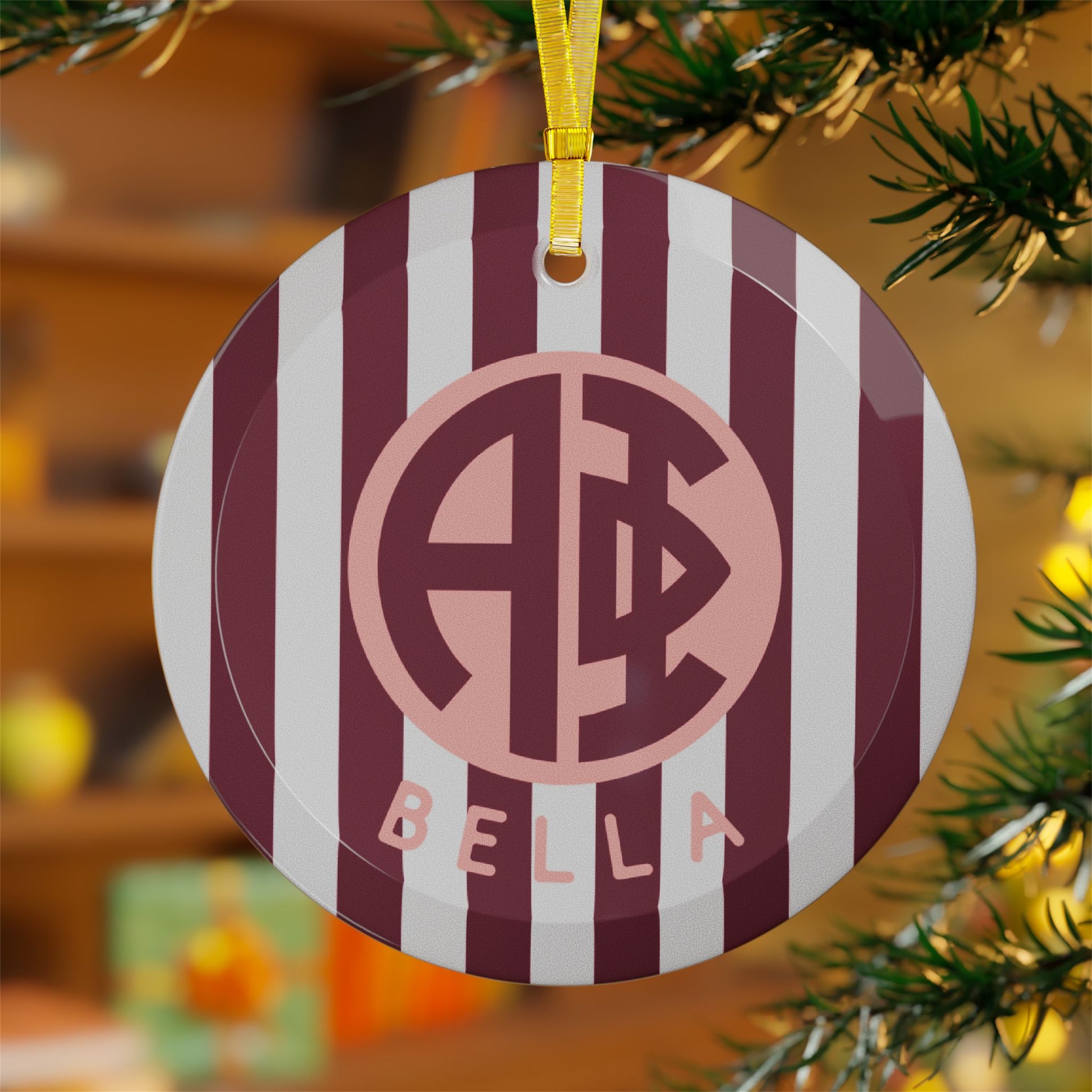 Alpha Phi Personalized Stripe Glass Ornament - Ivy Society