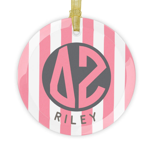 Delta Zeta Personalized Stripe Glass Ornament - Ivy Society