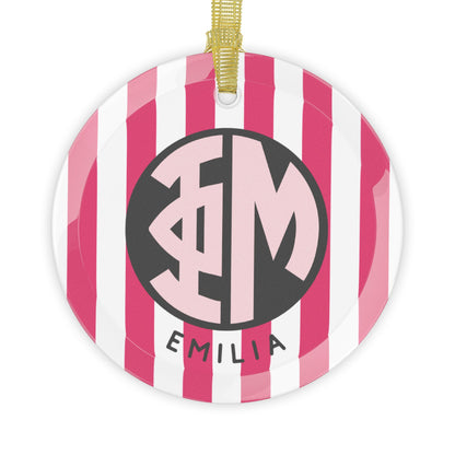 Phi Mu Personalized Stripe Glass Ornament - Ivy Society