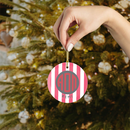 Alpha Omicron Pi Personalized Stripe Glass Ornament - Ivy Society