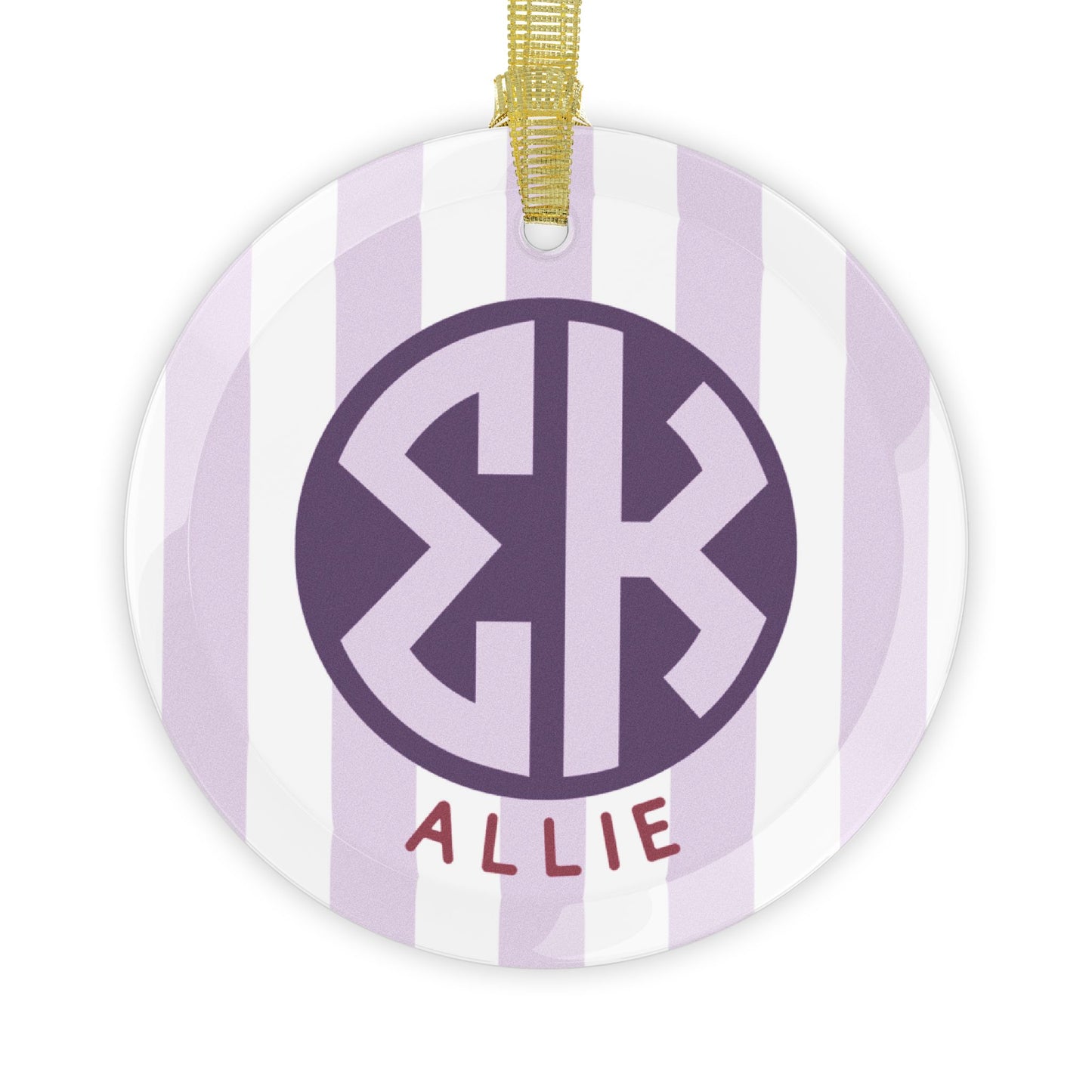 Sigma Kappa Personalized Stripe Glass Ornament - Ivy Society