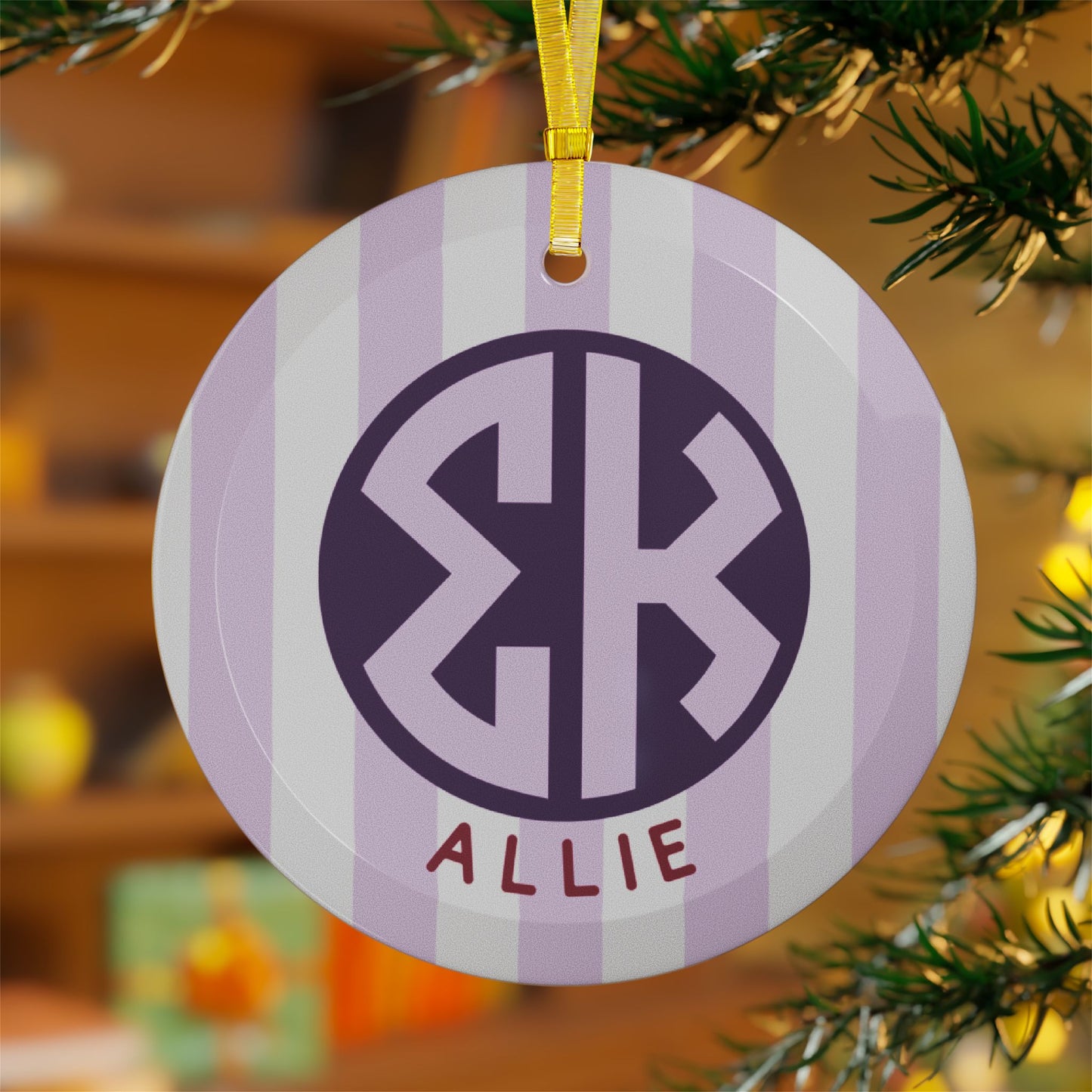Sigma Kappa Personalized Stripe Glass Ornament - Ivy Society