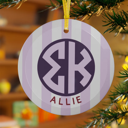 Sigma Kappa Personalized Stripe Glass Ornament - Ivy Society