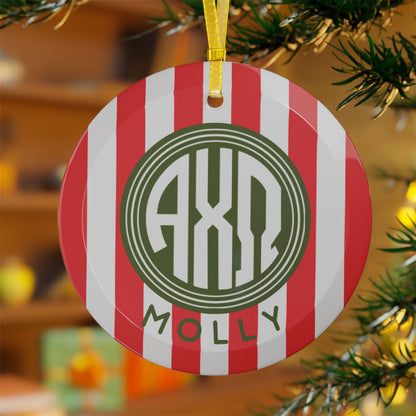 Alpha Chi Omega Personalized Stripe Glass Ornament - Ivy Society