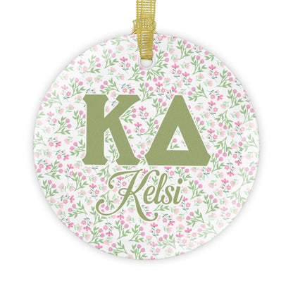 Kappa Delta Flower Personalized Glass Ornament