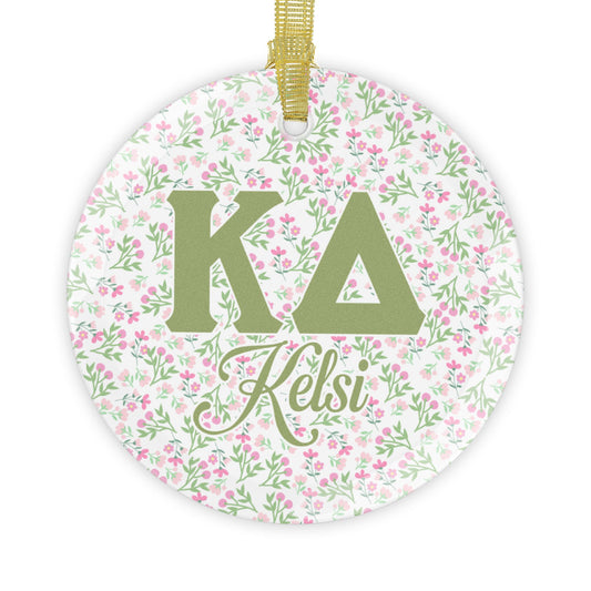Kappa Delta Flower Personalized Glass Ornament