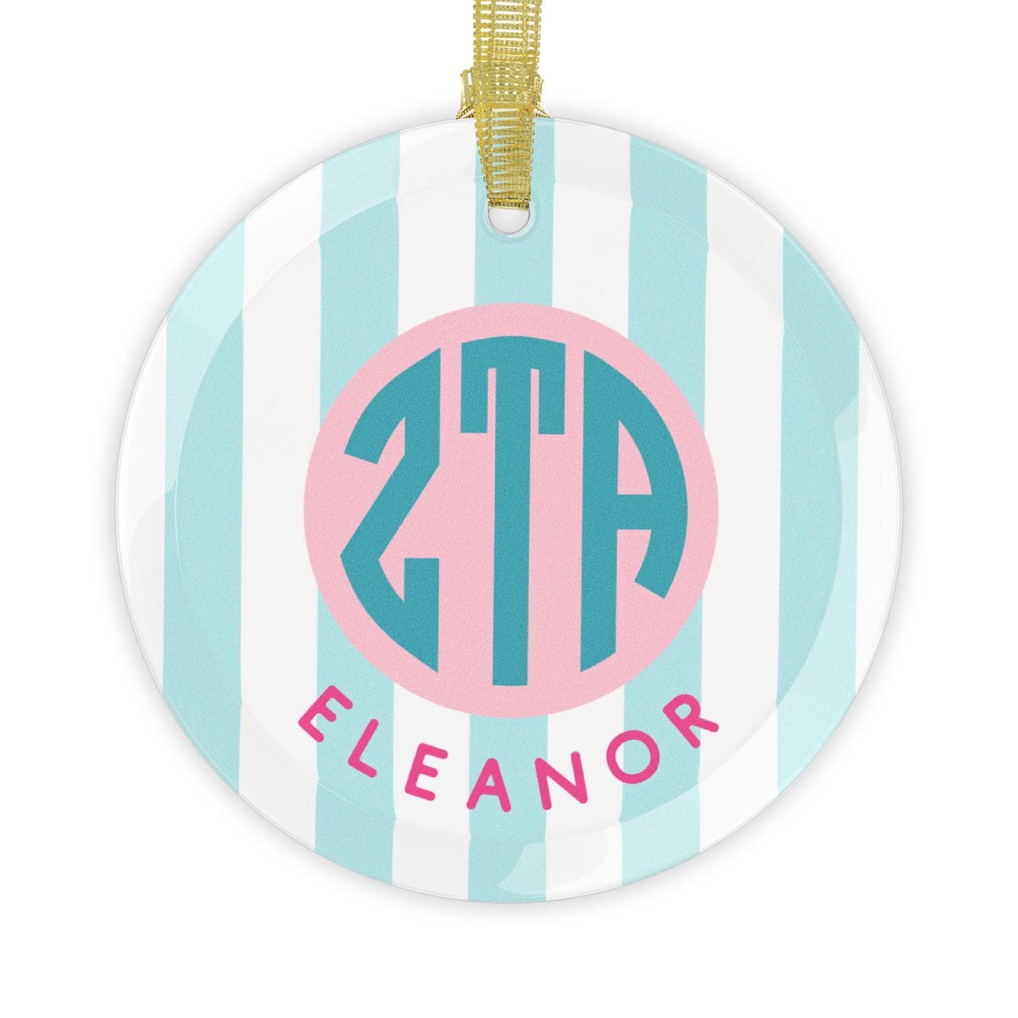 Zeta Tau Alpha Personalized Stripe Glass Ornament - Ivy Society