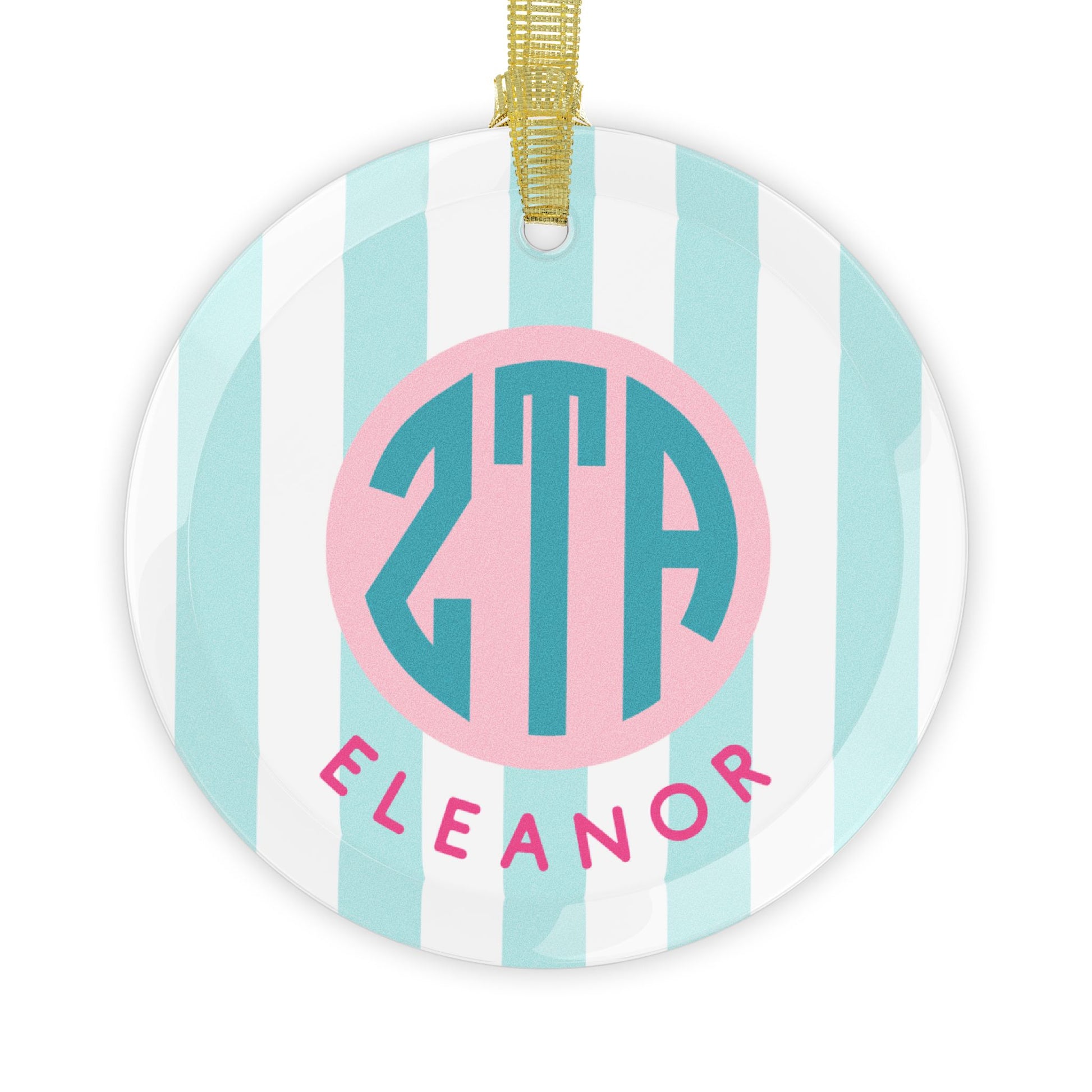 Zeta Tau Alpha Personalized Stripe Glass Ornament - Ivy Society