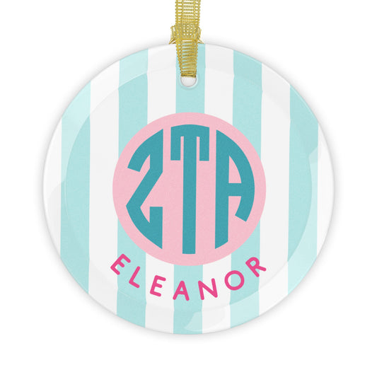 Zeta Tau Alpha Personalized Stripe Glass Ornament - Ivy Society
