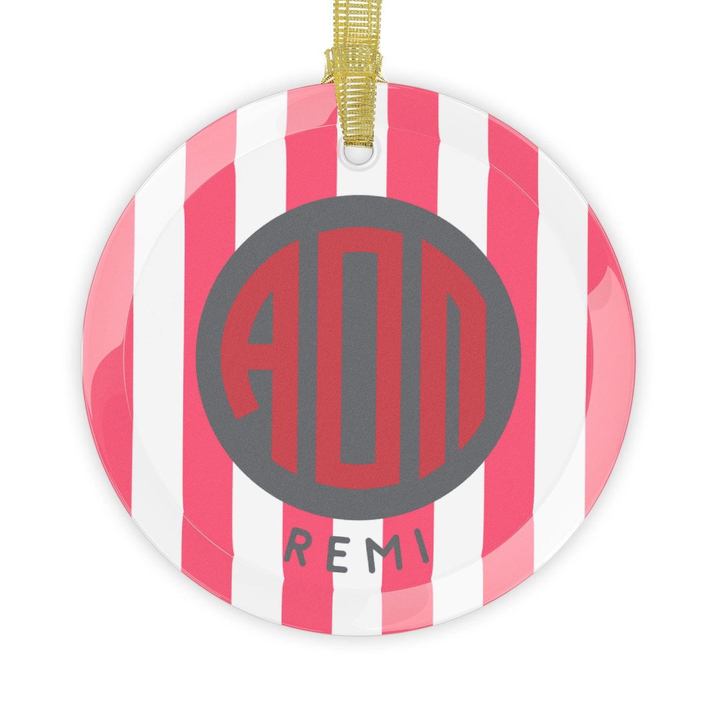 Alpha Omicron Pi Personalized Stripe Glass Ornament - Ivy Society