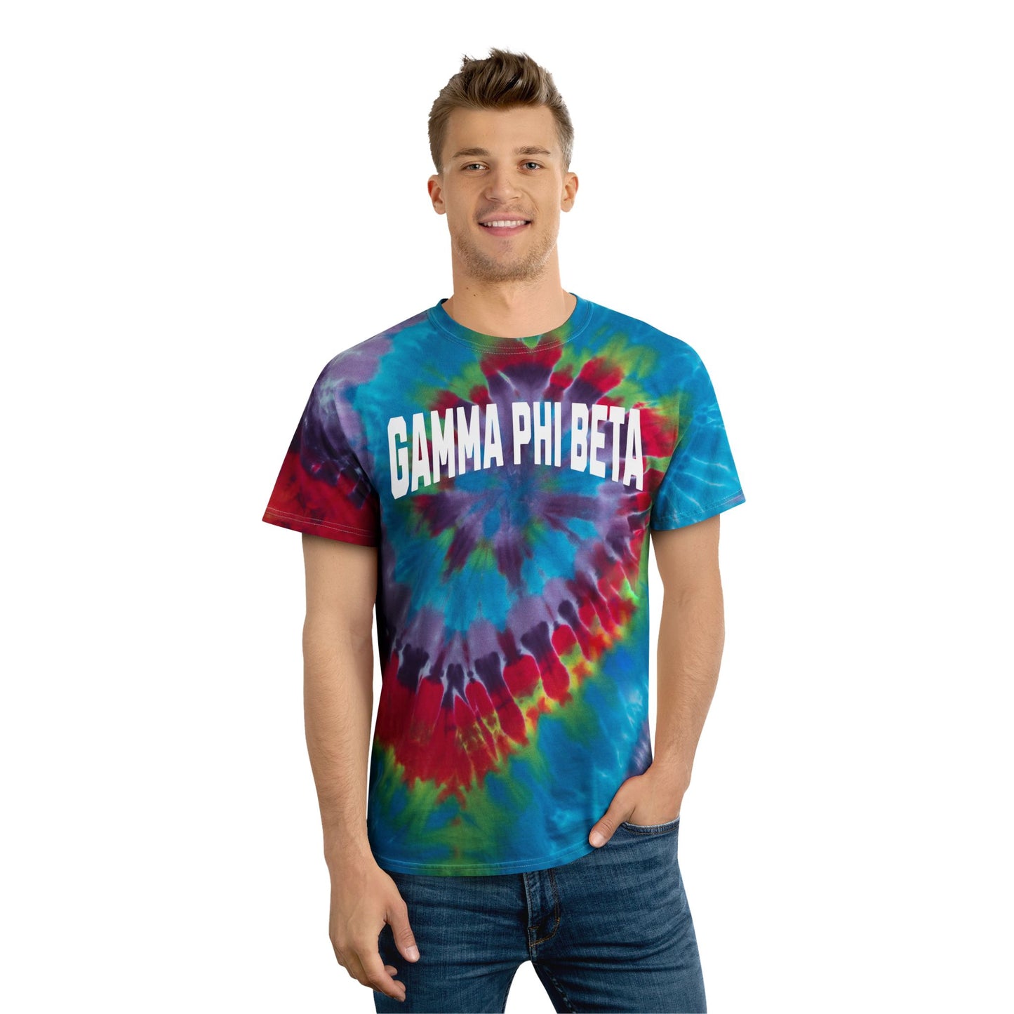 Gamma Phi Beta Tie-Dye Tshirt, sorority tshirt, sorority merch, Gamma Phi Beta merch, Gamma Phi Beta gifts, sorority gifts