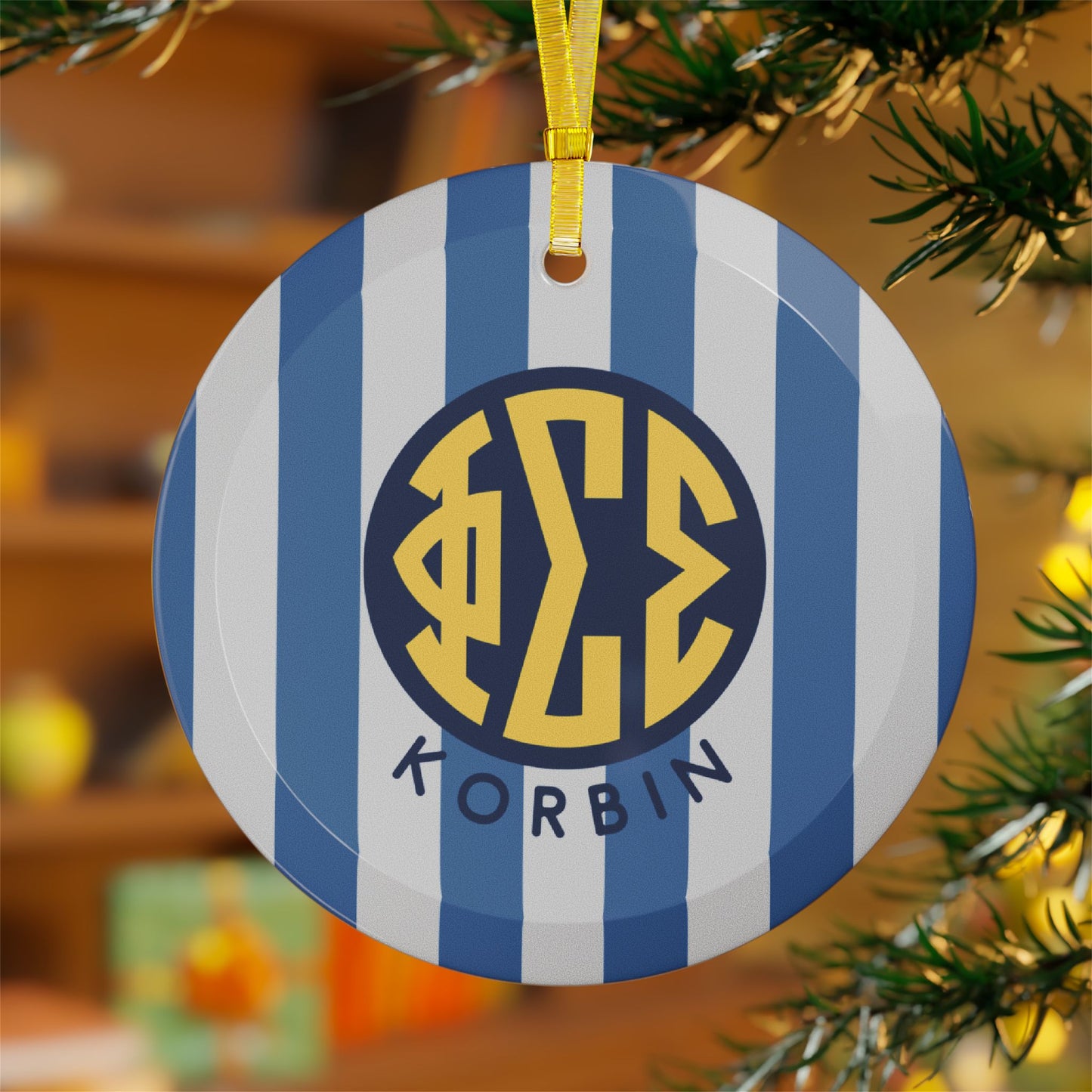 Phi Sigma Sigma Personalized Stripe Ornament - Ivy Society