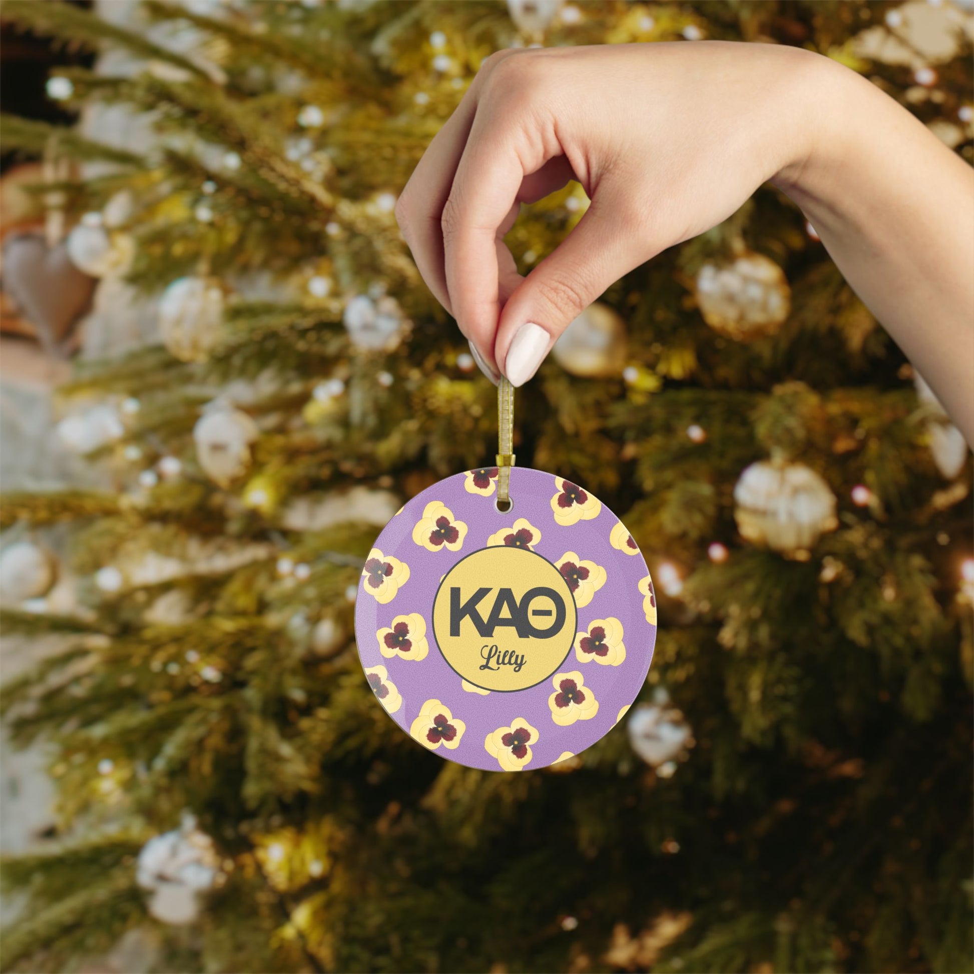 Kappa Alpha Theta Personalized Glass Ornament - Ivy Society