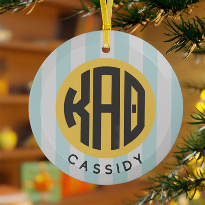 Kappa Alpha Theta Personalized Stripe Glass Ornaments - Ivy Society