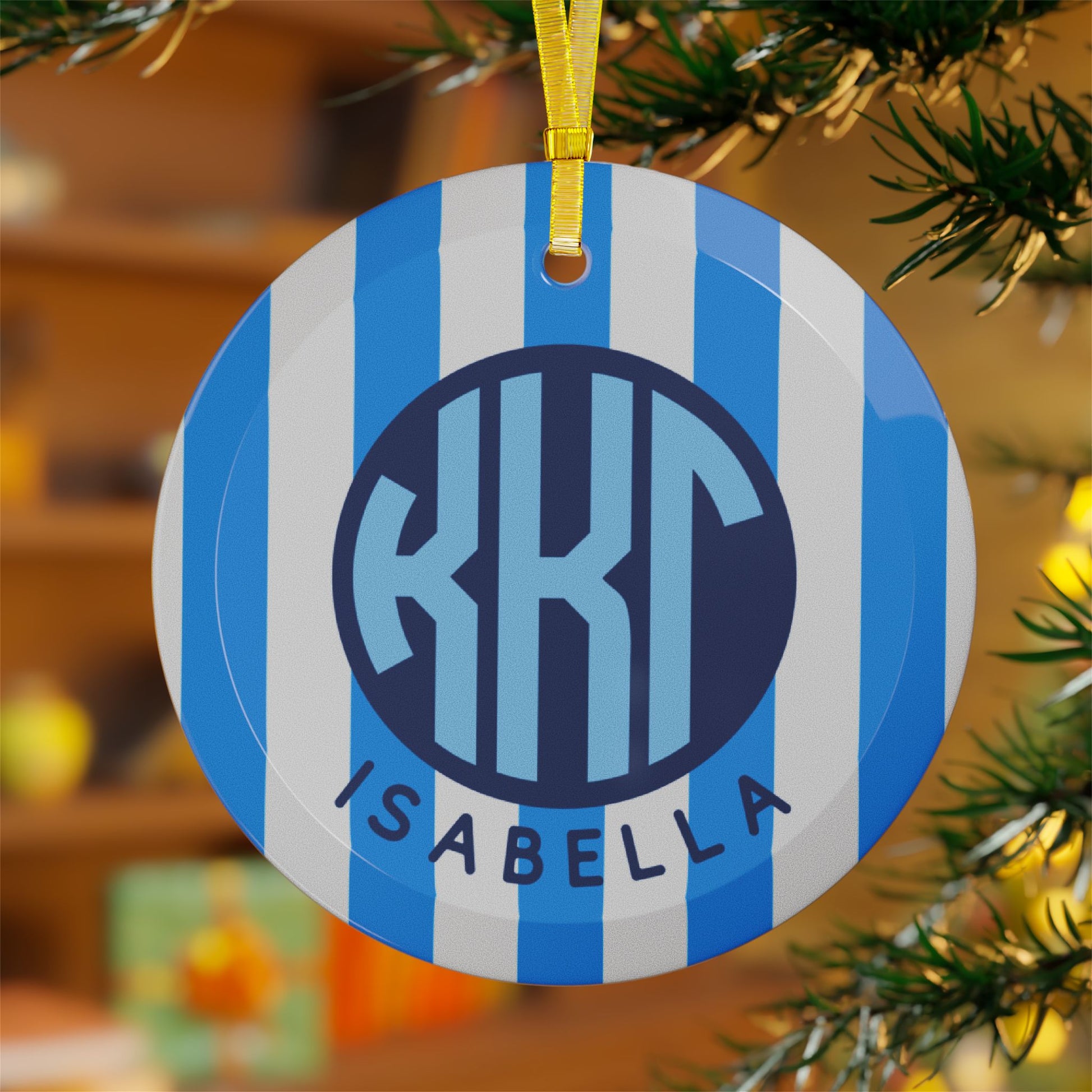Kappa Kappa Gamma Personalized Stripe Glass Ornament - Ivy Society