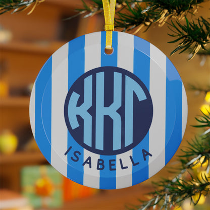 Kappa Kappa Gamma Personalized Stripe Glass Ornament - Ivy Society