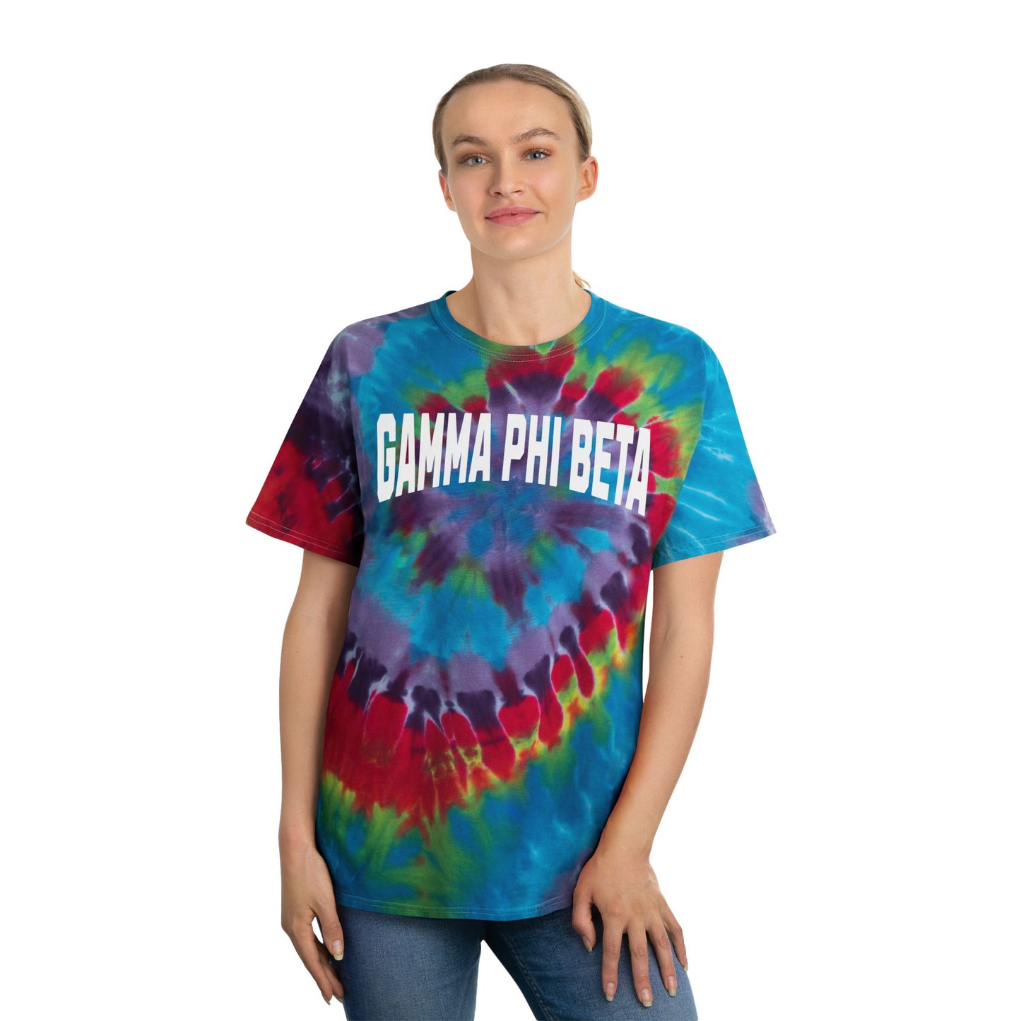 Gamma Phi Beta Tie-Dye Tshirt, sorority tshirt, sorority merch, Gamma Phi Beta merch, Gamma Phi Beta gifts, sorority gifts