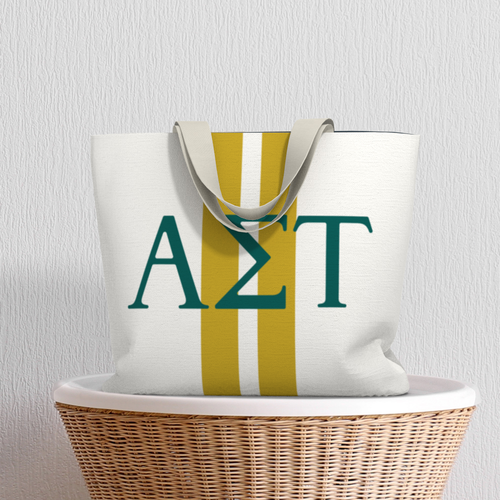 Alpha Sigma Tau Personalized Stripe Tote Bag