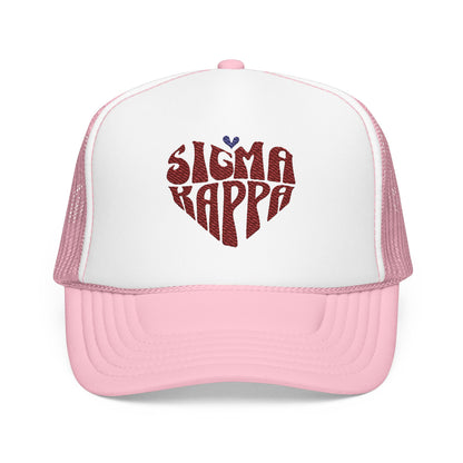 Embroidered Sigma Kappa Heart Trucker Hat - Ivy Society