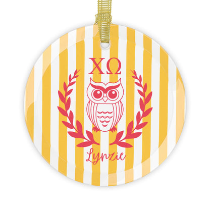 Chi Omega Personalized Owl Glass Ornament - Ivy Society