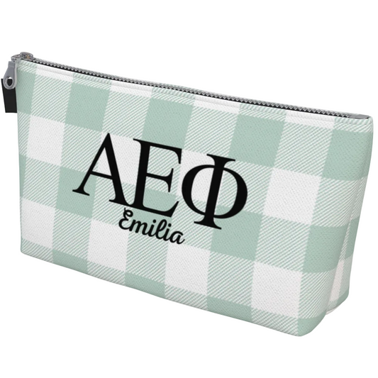 Alpha Epsilon Phi Personalized Gingham Makeup Bag