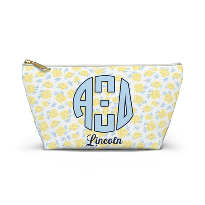 Alpha Xi Delta Personalized Flower Makeup Bag - Ivy Society