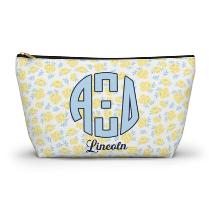 Alpha Xi Delta Personalized Flower Makeup Bag - Ivy Society
