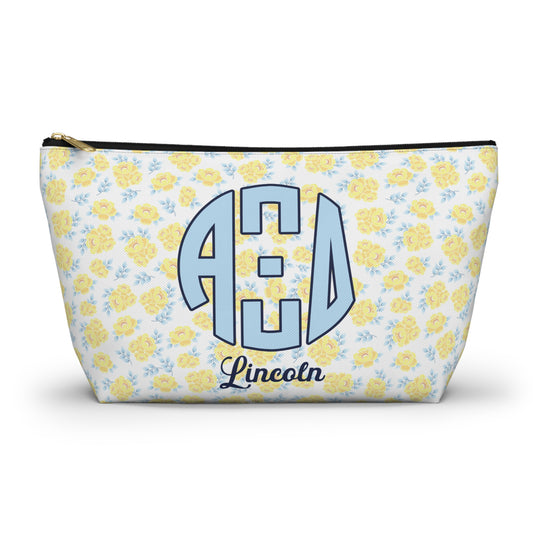 Alpha Xi Delta Personalized Flower Makeup Bag - Ivy Society