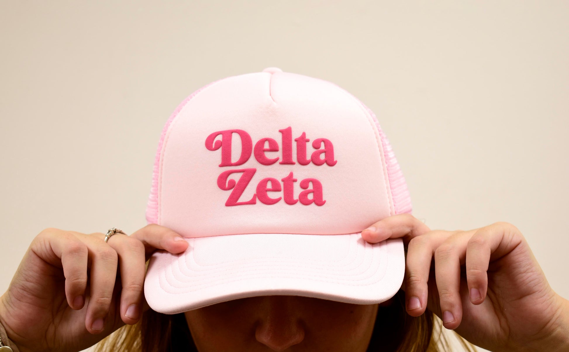 Delta Zeta Puff Print Trucker Hat - Ivy Society