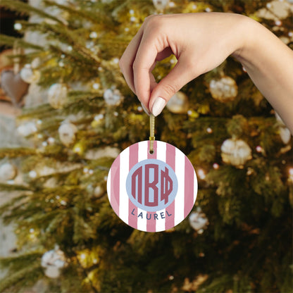 Pi Beta Phi Personalized Stripe Glass Ornament - Ivy Society