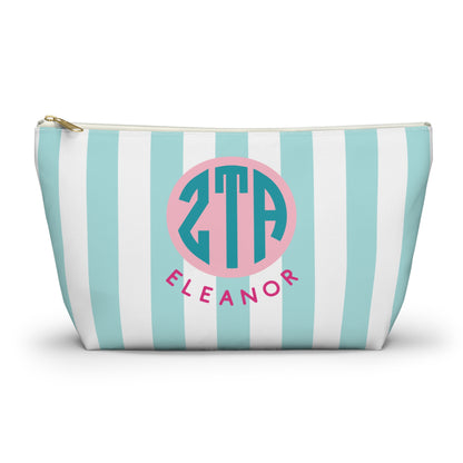 Zeta Tau Alpha Personalized Stripe Makeup Bag - Ivy Society
