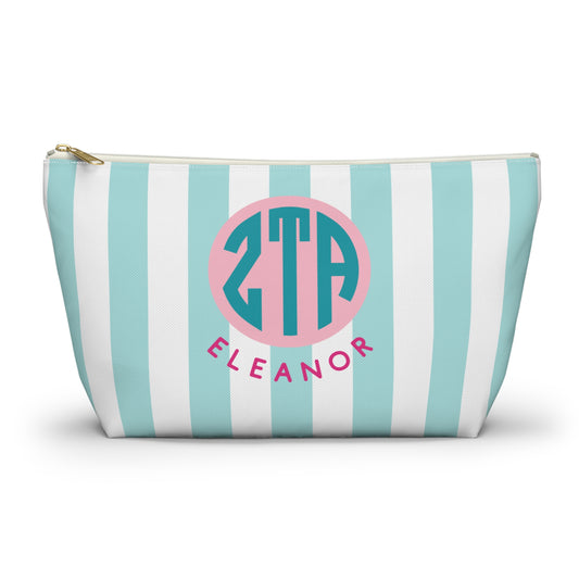 Zeta Tau Alpha Personalized Stripe Makeup Bag - Ivy Society