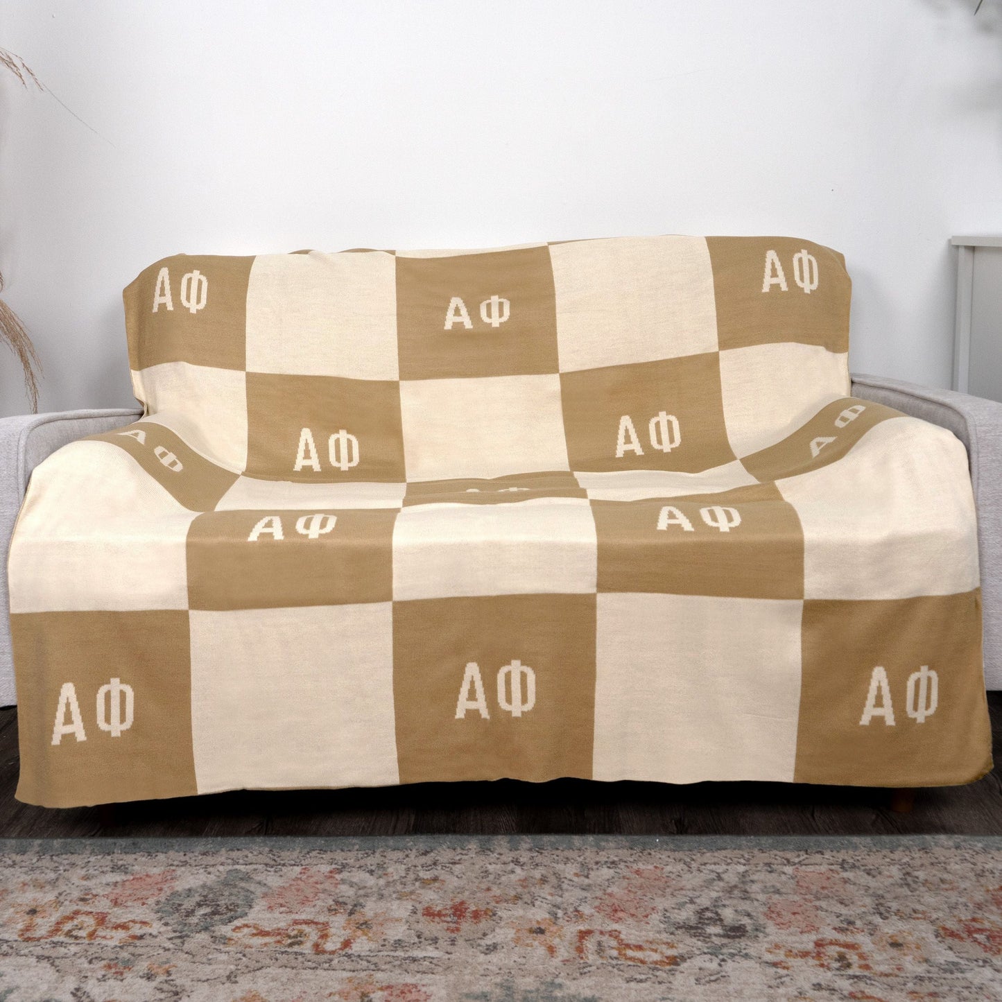 Alpha Phi Knit Checkered Blanket - Ivy Society