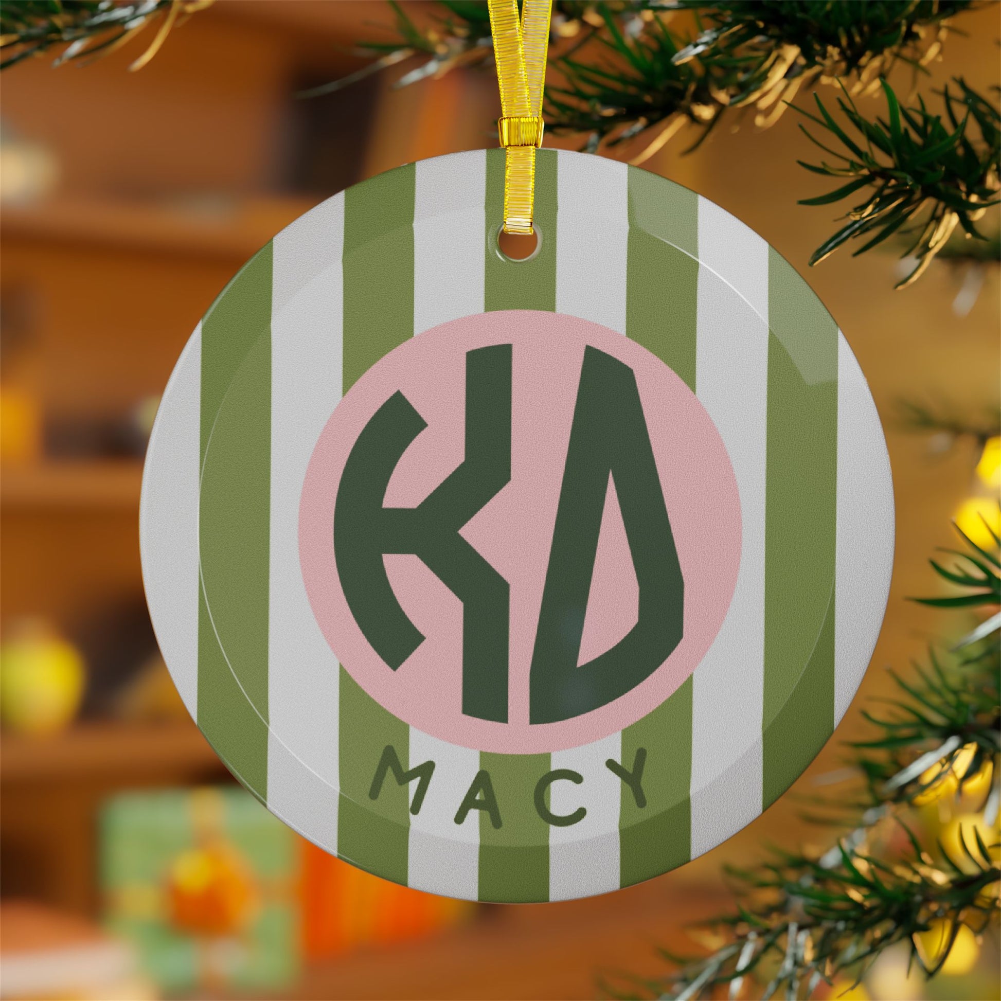 Kappa Delta Personalized Stripe Glass Ornament - Ivy Society