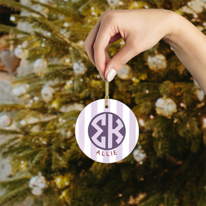Sigma Kappa Personalized Stripe Glass Ornament - Ivy Society