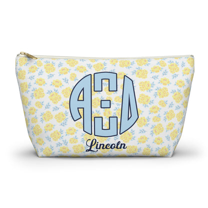 Alpha Xi Delta Personalized Flower Makeup Bag - Ivy Society