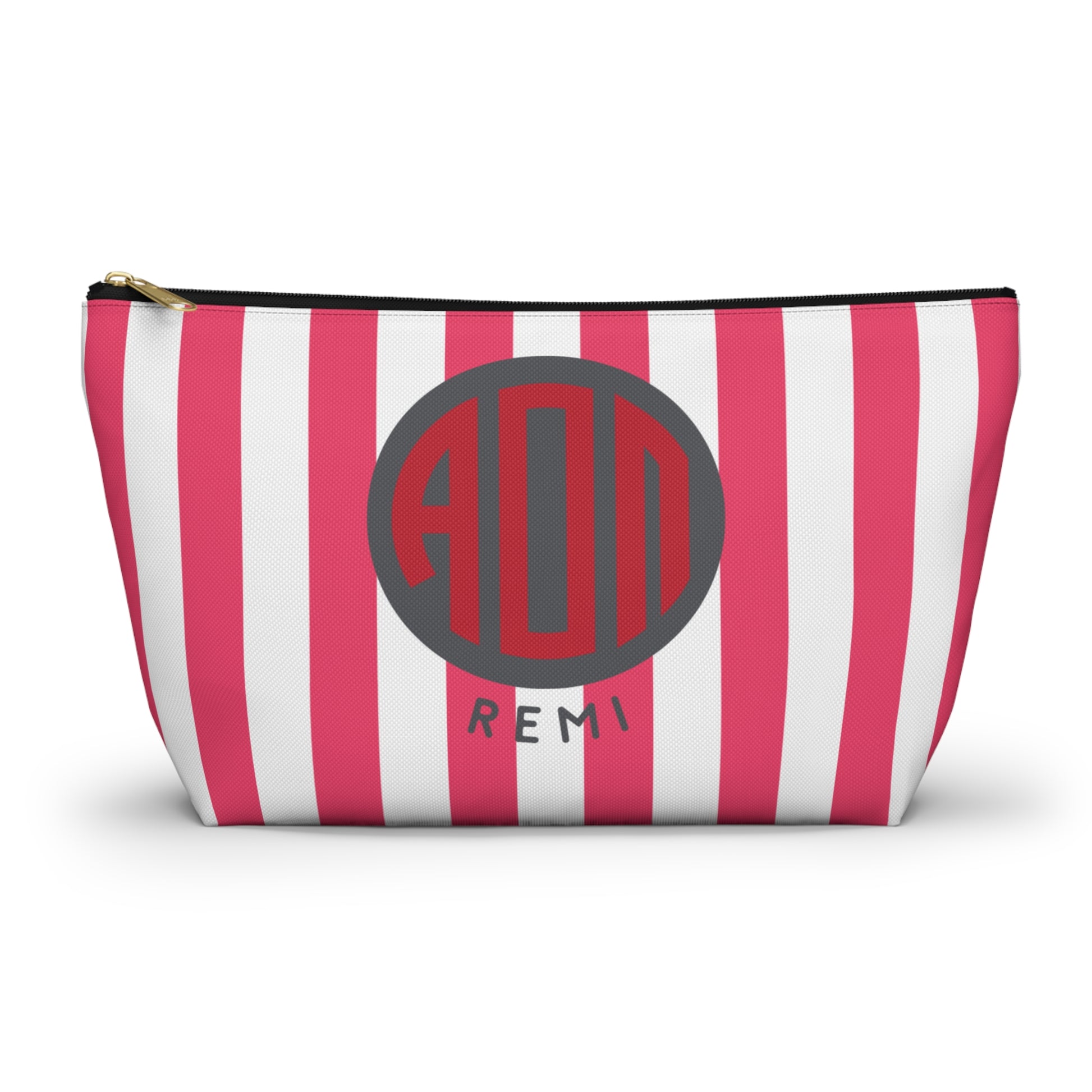 Alpha Omicron Pi Personalized Stripe Makeup Bag - Ivy Society